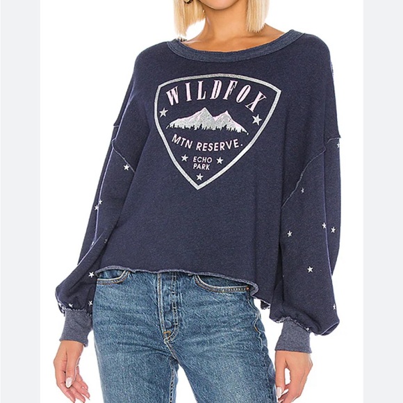 Wildfox Navy Olivia Sweater with Pink Mountain Graphic - Picture 7 of 8